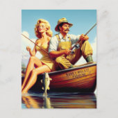 レトロ魚釣りイラストレーション ポストカード (正面)