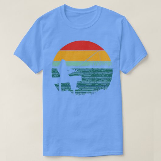 レトロ魚釣りサンセット Tシャツ (デザイン正面)