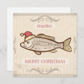 レトロ魚釣りサンタハットのクリスマスフィッシュ シーズンカード (正面/裏面)