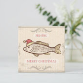 レトロ魚釣りサンタハットのクリスマスフィッシュ シーズンカード (スタンド正面)