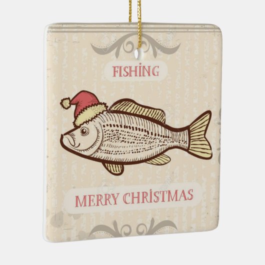 レトロ魚釣りサンタハットのクリスマスフィッシュ セラミックオーナメント (右)