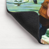 レトロ魚釣りシーンイラストレーションプレゼント マウスパッド (コーナー)