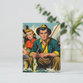 レトロ魚釣り漫画 ポストカード (スタンド正面)