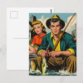 レトロ魚釣り漫画 ポストカード (正面/裏面)