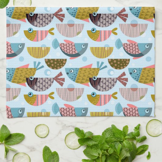 レトロ魚 キッチンタオル (折り畳み)