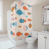 レトロ魚：リゾグラフスタイル模様 シャワーカーテン (インサイチュ)