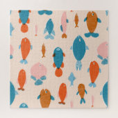 レトロ魚:リゾグラフスタイル模様 ジグソーパズル (横)