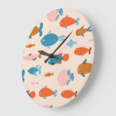 レトロ魚：リゾグラフスタイル模様 ラージ壁時計 (傾斜)