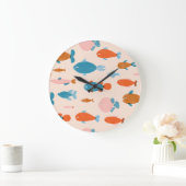 レトロ魚：リゾグラフスタイル模様 ラージ壁時計 (ホーム)