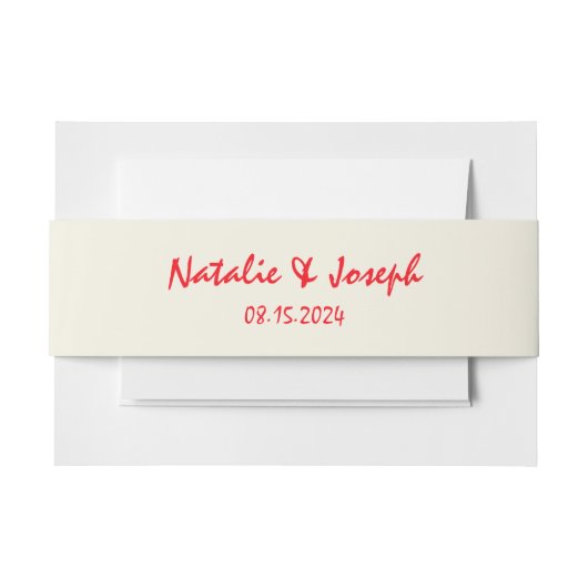 レトロ鮮やかな赤い書手明ユニークるい結婚の 招待状ベリーバンド (正面例)