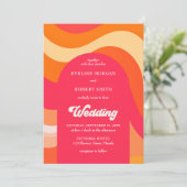 レトロ鮮やかの波groovyフォント結婚ズ 招待状 (スタンド正面)