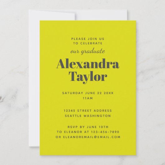レトロ鮮やかイエロープライドトレンディー卒業パーティー 招待状 (正面)