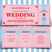 レトロ鮮やかカラーブロックレッドピンクブルーエステティック 招待状