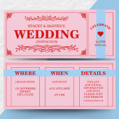 レトロ鮮やかカラーブロックレッドピンクブルーエステティック 招待状