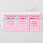 レトロ鮮やかカラーブロックレッドピンクブルーエステティック 招待状 (裏面)