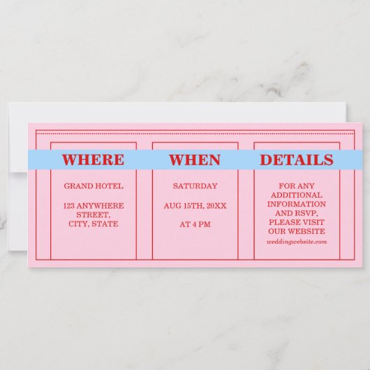 レトロ鮮やかカラーブロックレッドピンクブルーエステティック 招待状 (裏面)