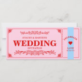 レトロ鮮やかカラーブロックレッドピンクブルーエステティック 招待状 (正面)