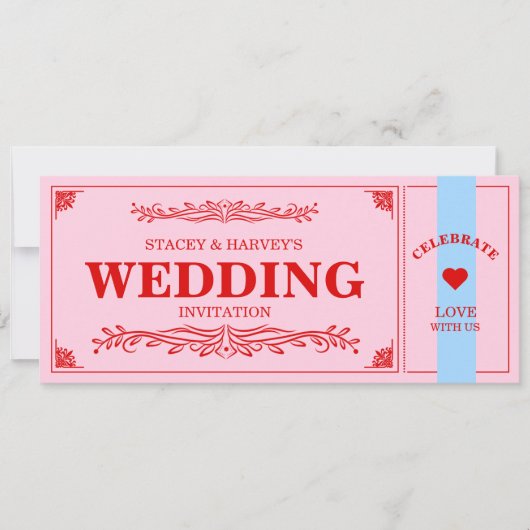 レトロ鮮やかカラーブロックレッドピンクブルーエステティック 招待状 (正面)