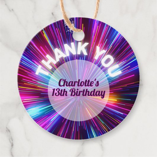 レトロ鮮やかネオンピ白熱［赤熱］光を放つックパープルサンキュー フェイバータグ (正面)