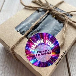 レトロ鮮やかネオンピ白熱［赤熱］光を放つックパープルサンキュー ラウンドシール