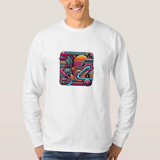 レトロ鮮やかネオン幾何学模様 Tシャツ (正面)