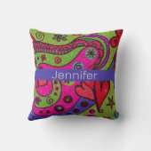 レトロ鮮やかハートと花カラフル クッション (裏面)