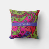 レトロ鮮やかハートと花カラフル クッション (正面)