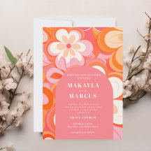 レトロ鮮やかピンクアーチ結婚式招待状