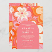 レトロ鮮やかピンクアーチ結婚式招待状 招待状 (正面/裏面)