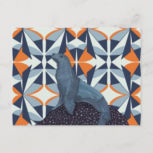 レトロ鮮やか幾何シーライオンオンオンロック ポストカード (正面)