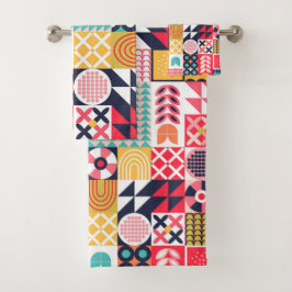 レトロ鮮やか幾何パタカラフルーン バスタオルセット