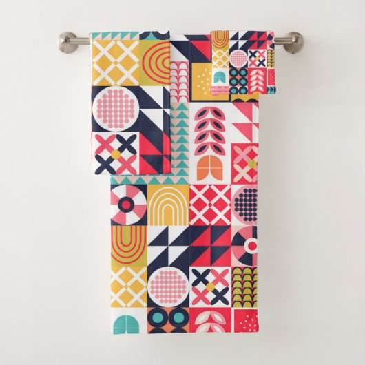レトロ鮮やか幾何パタカラフルーン バスタオルセット (インサイチュ)