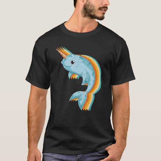 レトロ鯨海動物哺乳動物性動物ナロー Tシャツ (正面)
