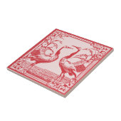 レトロ鳥2つ鶴レッドアールデコアールヌーボー タイル (側面)