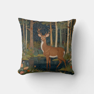 レトロ鹿アートboho woodland forest greenery クッション
