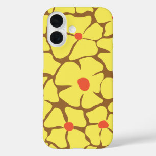 レトロ黄フローラはっきりした抽象芸術花模様 iPhone 16ケース