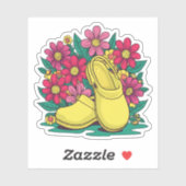 レトロ黄色い看護の下駄と花 シール (シート)