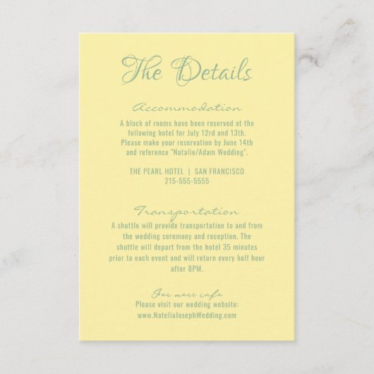 レトロ黄色お洒落手書き結婚詳細 エンクロージャーカード (正面)