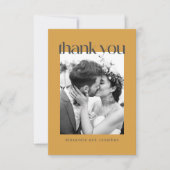 レトロ黄色のフローラカスタムメッセージの写結婚真 サンキューカード (正面)