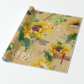 レトロ黄色ひまわりトンボ昆虫 ラッピングペーパー (アンロールド)