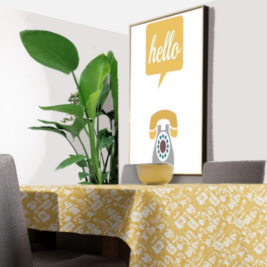 レトロ黄色または任意の色の電話パターン テーブルクロス