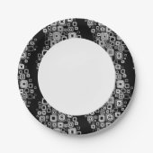 レトロ黒と白の正方形 ペーパープレート (正面)