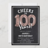 レトロ黒板とゴールドバルーンの100歳の誕生日 招待状 (正面)