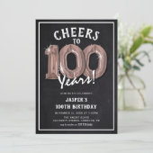 レトロ黒板とゴールドバルーンの100歳の誕生日 招待状 (スタンド正面)