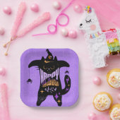 レトロ黒猫おかしなハロウィーン ペーパープレート (パーティー)