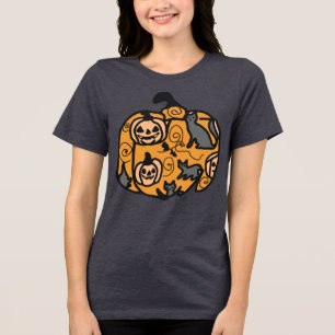 レトロ黒猫とカボチャの夢 トライブレンドTシャツ