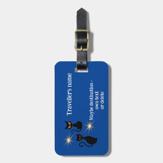 レトロ黒猫とスターバスト – 編集可能メッセージ ラゲッジタグ (正面縦)