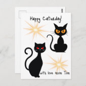 レトロ黒猫とスターバスト – 編集可能文字 ポストカード (正面/裏面)