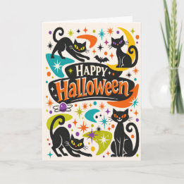 レトロ黒猫のハロウィン カード