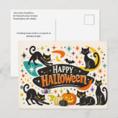 レトロ黒猫のハロウィン シーズンポストカード (正面/裏面)